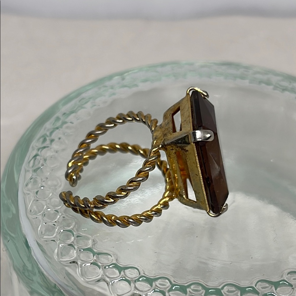 Vintage Adjustable Brown Square Large Emerald Cut… - image 3